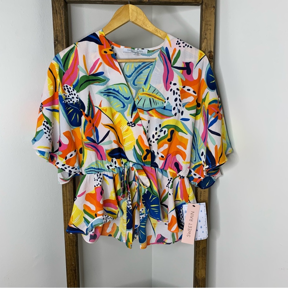 Sweet Rain Colorful Printed Women Top Size S